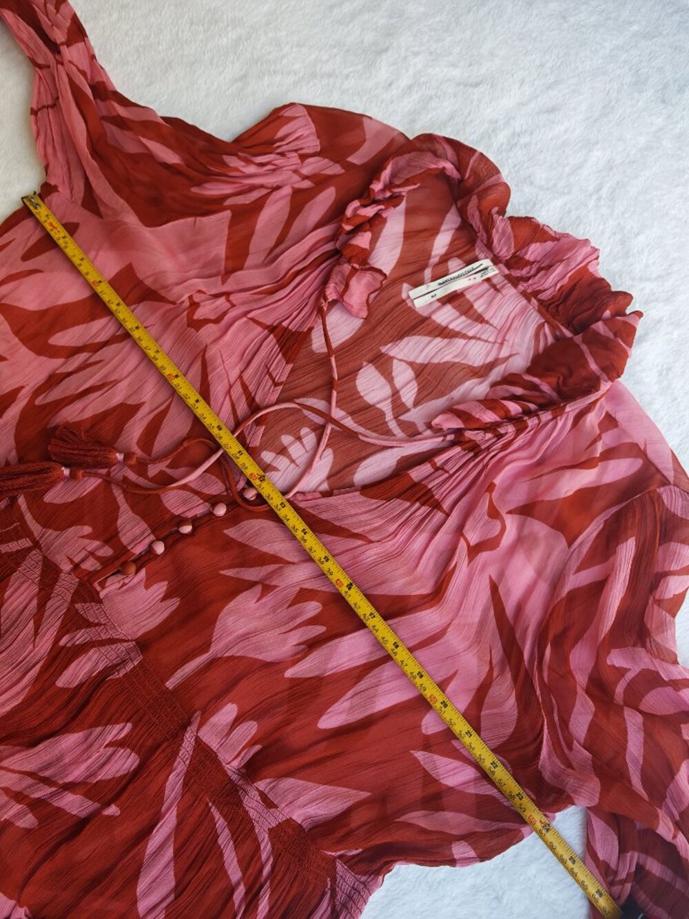 Anthropologie Marais Printed Chiffon Maxi Dress XL Pink Orange Boho Tiered Flow - Picture 13 of 15